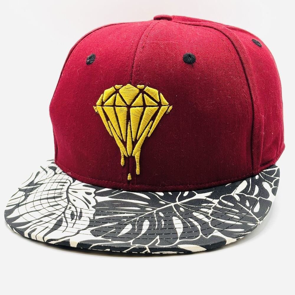 Carbon Elements Snapback Hat Burgundy Gold Diamond Logo Streetwear Flat Brim Cap